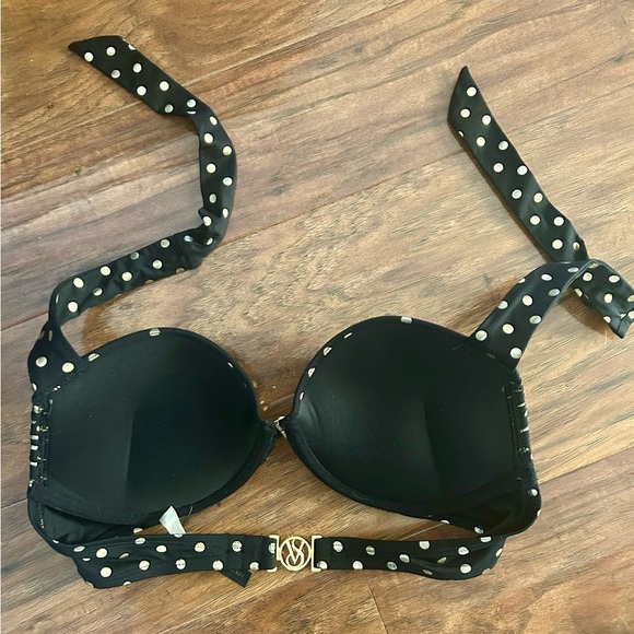 Victorias Secret Black and Gold Polka Dot Bombshell Push-Up Bikini Top, Size 34C - Picture 4 of 5